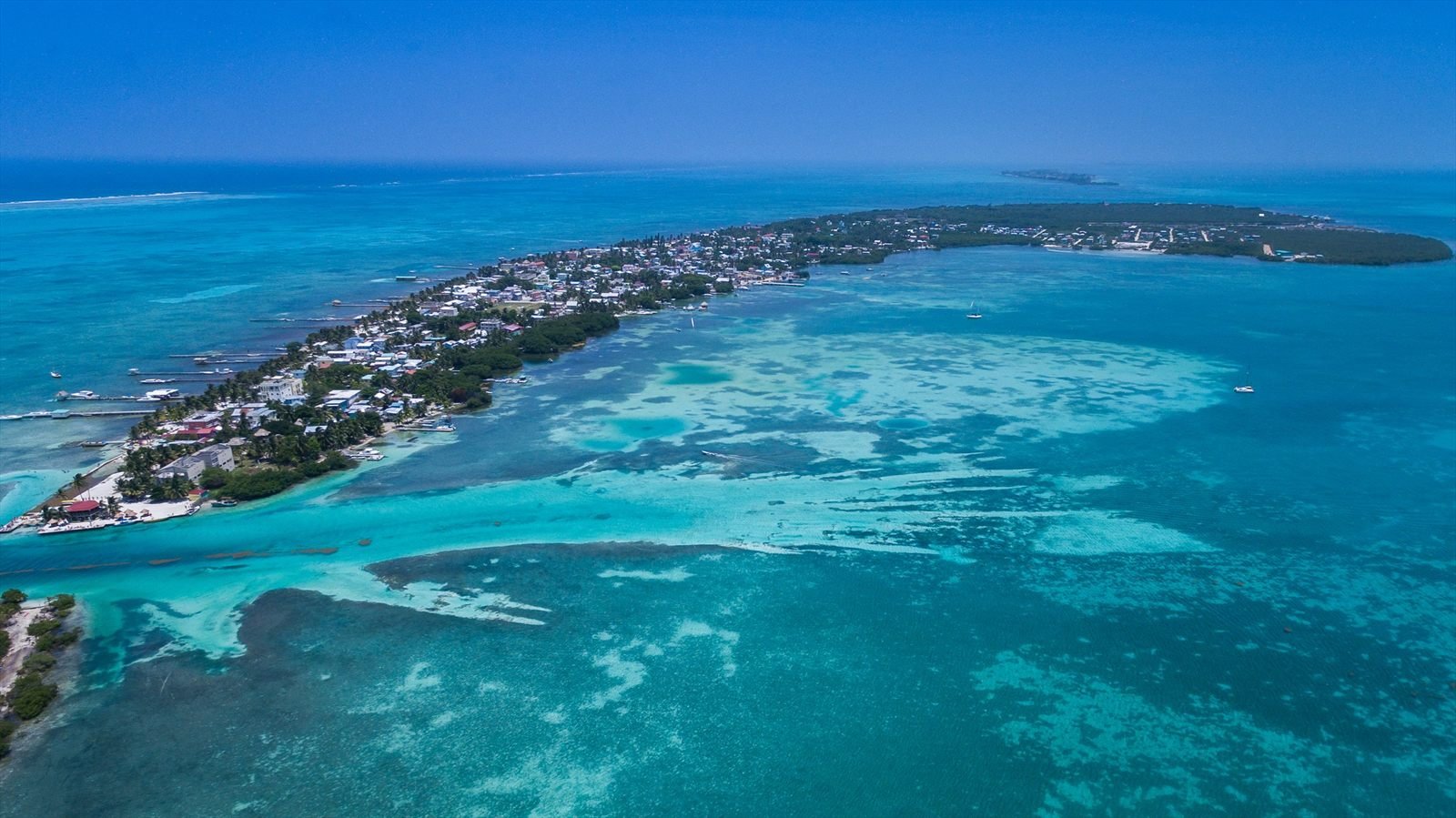 Iconic Caye Caulker island front and colorful Caribbean streets